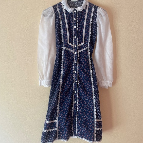 Gunne Sax Jeunes Filles by Jessica Girls 14 VTG Prairie Rose Bud High Neck Lace - Picture 2 of 13